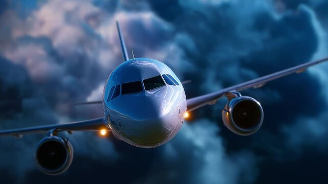 A modern aircraft glides through dramatic clouds, showcasing its elegance and power while capturing the essence of aviation in a breathtaking aerial scene.