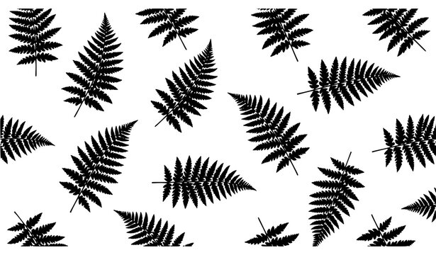 Silver fern leaves silhouette seamless pattern handmade botanical vector black and white foliage design