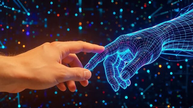 Human and digital hand connection