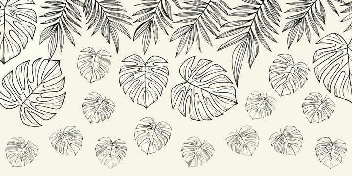 Elegant tropical monstera leaves in a seamless botanical pattern