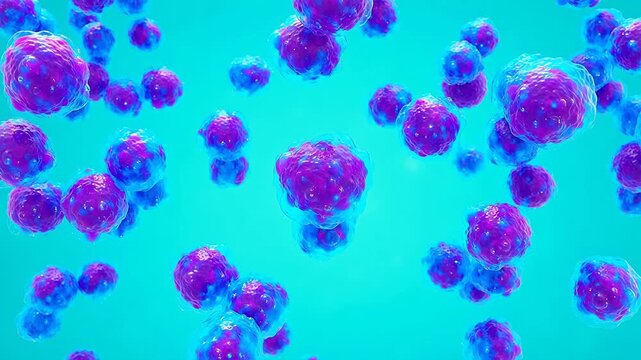 Purple and blue spherical cells on blue background