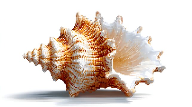 Detailed Sea Conch Shell Pixel Art Illustration On White Background