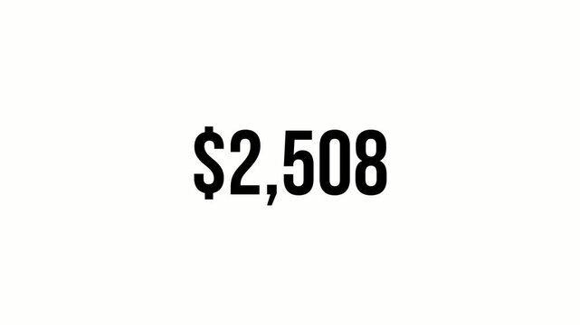 Five Thousand Dollar Counting Animation 0 to 5000 Money Counter on Transparent White Background Alpha Channel 4K