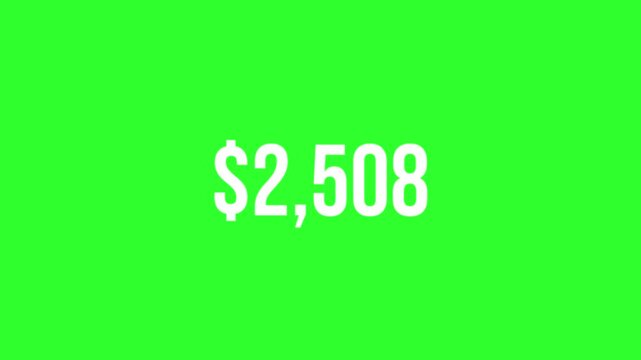 Five Thousand Dollar Counting Animation 0 to 5000 Money Counter on Transparent Green Background Alpha Channel 4K
