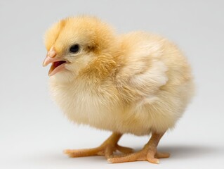 Obraz premium Cute yellow chick standing and looking around on white background