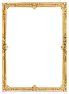 A narrow frame of a painting in a classic design on a transparent background, in PNG format.