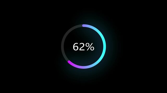 Animated of circle loading icon . 1 to 62% loading concept icon. and creating a stunning 4k video.