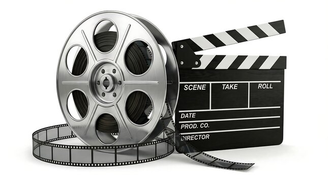 Classic Film Reel and Clapperboard Representing Movie Production and Cinema