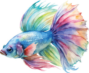 Fototapeta premium Hand-Painted Betta Fish Watercolor, Vibrant Tropical Fish Art, Isolated Vector Illustration