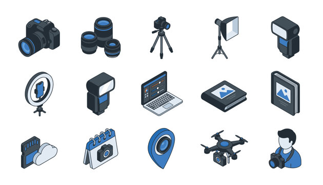 Collection of photography and videography equipment icons.