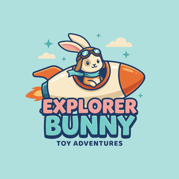 This colorful illustration features a bunny in aviator goggles, joyfully aboard a rocket, symbolizing creativity and adventure in an imaginative world, perfect for kids and whimsical themes.