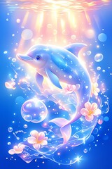 Obraz premium Romantic cartoon illustration of dolphins