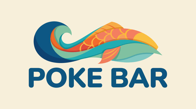 This vibrant logo showcases a stylized wave intertwined with a fish, capturing the fresh, dynamic essence of a poke bar specializing in colorful seafood dishes and healthy options.