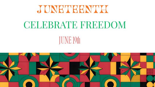 Juneteenth celebrate freedom with colorful geometric pattern on white background