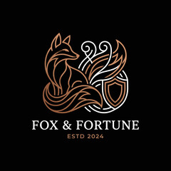 Fototapeta premium A sophisticated logo featuring a beautifully illustrated fox, symbolizing wisdom and fortune, designed to appeal to premium brands or services.