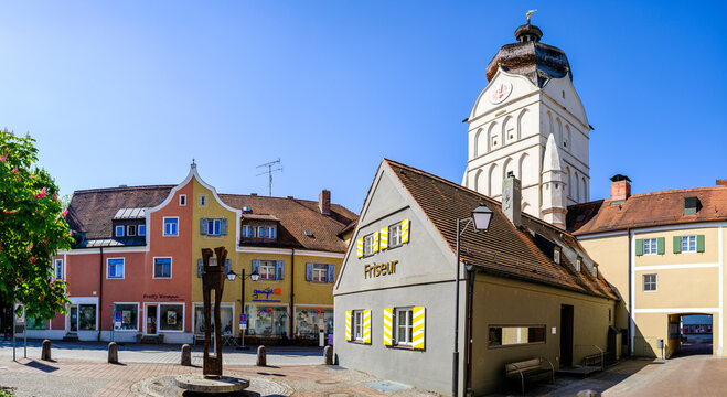 Erding, Germany - May 2: historic buildings at the old town of erding on May 2, 2025