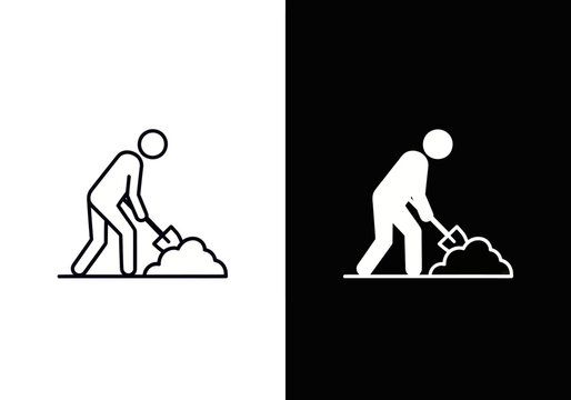 A person is digging in the ground with a shovel outdoors.
