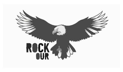 Obraz premium Rock and Roll Eagle Badge Music Tour Logo Vector T Shirt Graphic Design