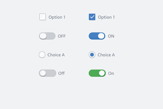 Form Controls UI Elements Checkbox Radio Toggle Switch Options Interface Set