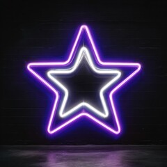 Obraz premium Neon Star Icon Glowing With Electric White and Purple Colors in a Dark Setting for a Popular Rating and Favorites Concept