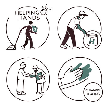 Helping hands icons for cleaning and teaching