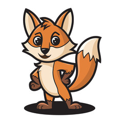 Fototapeta premium Cartoon fox character in flat design style stands on black ground and smiles