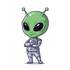 Obraz premium Cute Green Alien Character Standing Confidently.