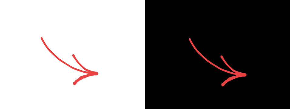  Red Hand Drawn Curved Right Arrow with Arrowhead