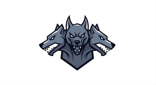 Modern Cartoon Style Three Headed Hound Dog Cerberus Illustration