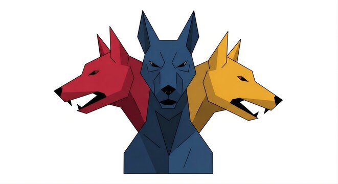 Cartoon Flat Illustration of Three Headed Dog Mythology Cerberus