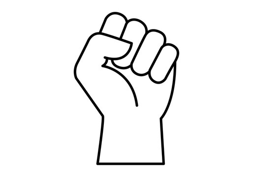 Icono lineal de un pu&ntilde;o cerrado levantado que simboliza fuerza y resistencia