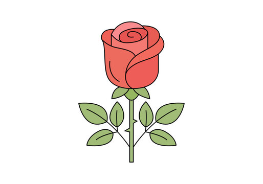 Rosa roja con tallo de espinas y hojas verdes