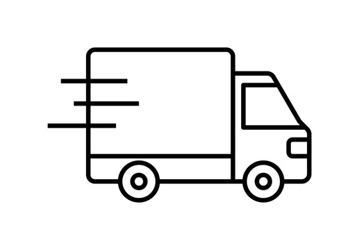 Icono lineal de un cami&oacute;n de reparto r&aacute;pido que simboliza servicios de log&iacute;stica y env&iacute;o