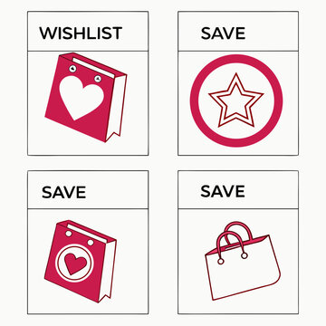 Red icons of wishlist and save buttons