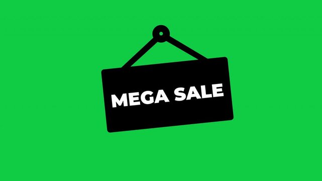 Minimalist Hanging Mega Sale Signboard Animation For Storefronts - Black On Green Background