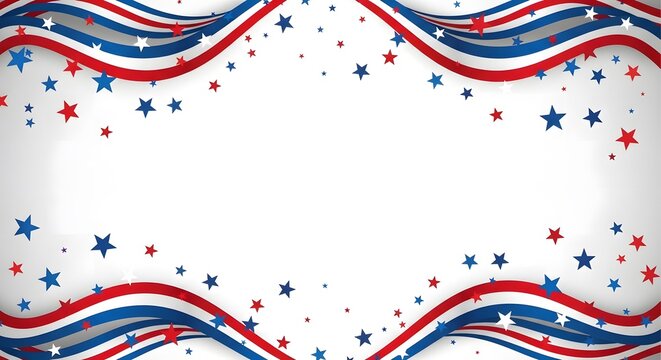 Patriotic border design with red white and blue ribbons and stars