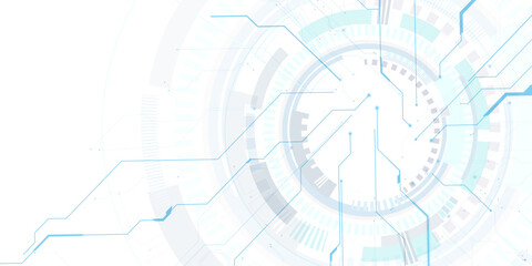 Fototapeta premium Futuristic HUD frame on circuit board white background. Connected lines with electronic elements.