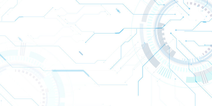 Futuristic HUD frame on circuit board white background. Connected lines with electronic elements.