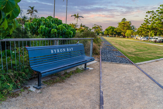 Public bench in a park at Byron Bay, New South Wales, Australia. 