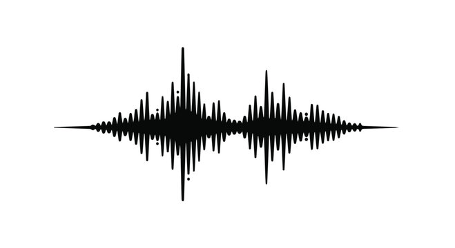 Abstract black sound wave graphic illustrates audio visualization on a white.