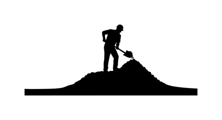 Fototapeta premium Construction Worker Digging with Shovel Silhouette