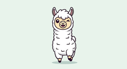 Obraz premium Cute cartoon llama standing alone.