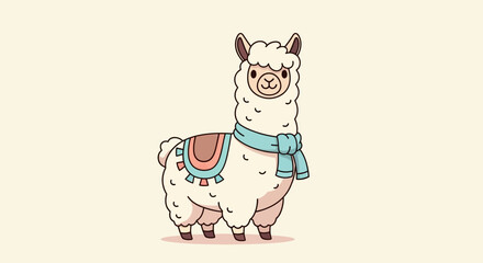 Obraz premium A cartoon llama with a saddle.