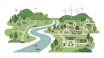 Fototapeta premium Sustainable community with renewable energy.