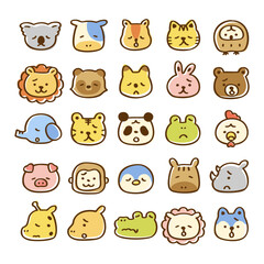 Obraz premium かわいい動物の顔アイコンセット 表情悲しい、困った