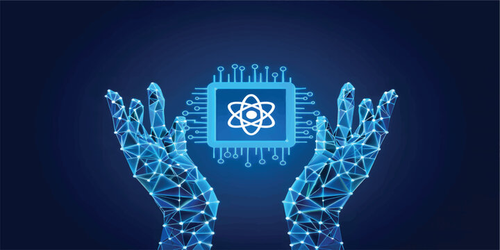 Abstract blue vector background featuring a digital handprint symbol with a modern technology and security concept