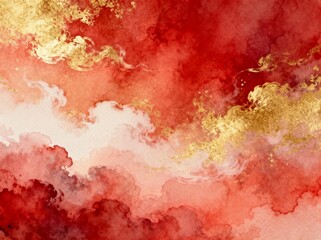 Fototapeta premium Abstract Red and Gold Watercolor Cloud Background