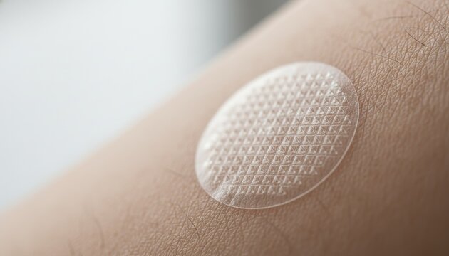 Microneedle patch applied to human skin for drug delivery