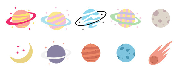 Cute Cartoon Planets and Space Icons © Flokind STD