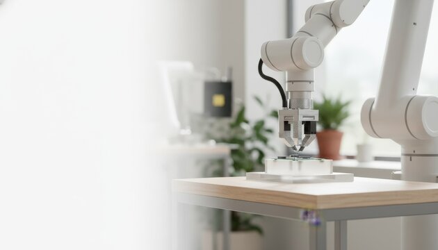 Robotic arm assembling electronic components in modern laboratory